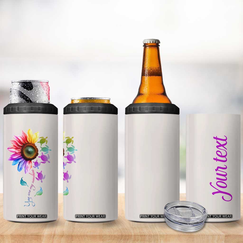 Personalized Colorful Turtle 4 in 1 Can Cooler Tumbler with You Are My Sunshine Theme TS04 Print Your Wear