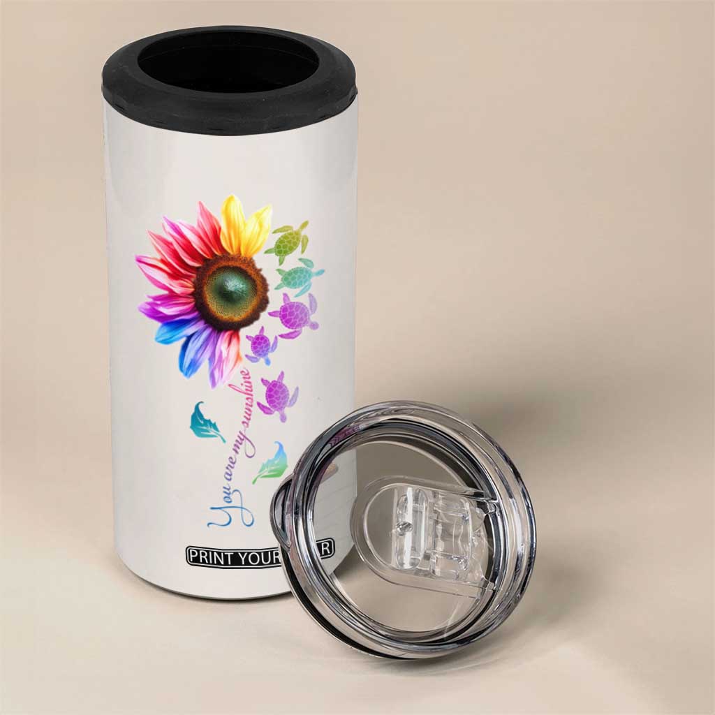 Personalized Colorful Turtle 4 in 1 Can Cooler Tumbler with You Are My Sunshine Theme TS04 Print Your Wear