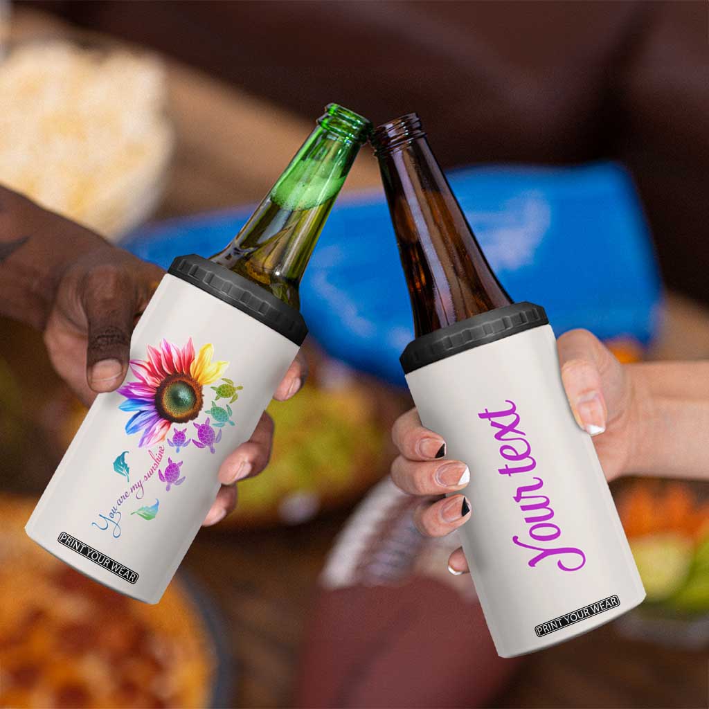 Personalized Colorful Turtle 4 in 1 Can Cooler Tumbler with You Are My Sunshine Theme TS04 Print Your Wear