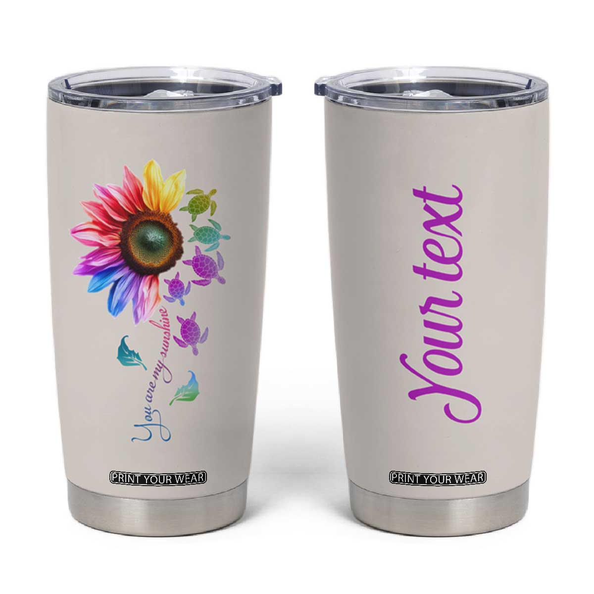 Personalized Colorful Turtle Tumbler Cup with You Are My Sunshine Theme TS04 Multicolor Print Your Wear