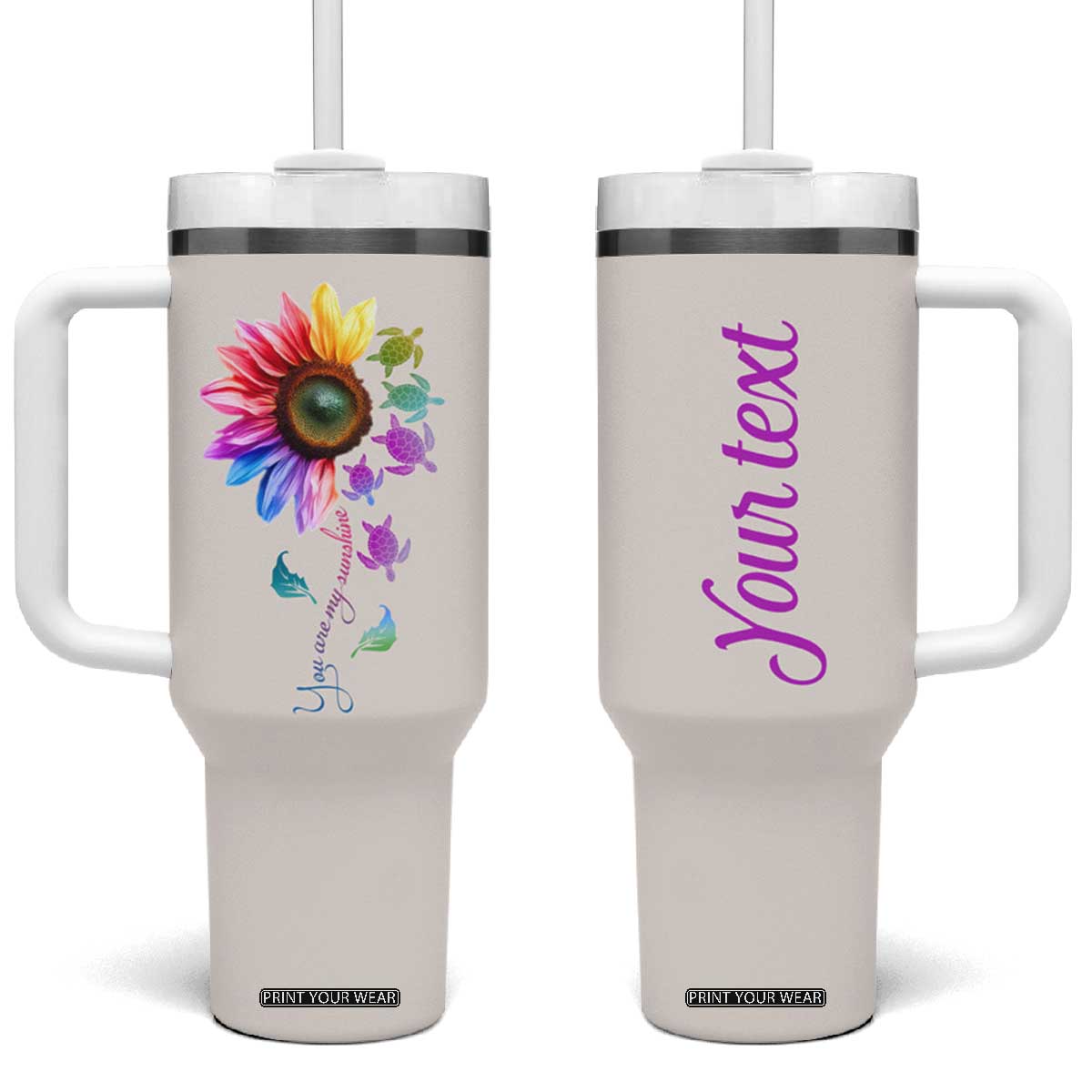 Personalized Colorful Turtle Tumbler With Handle with You Are My Sunshine Theme TS04 One Size: 40 oz Multicolor Print Your Wear