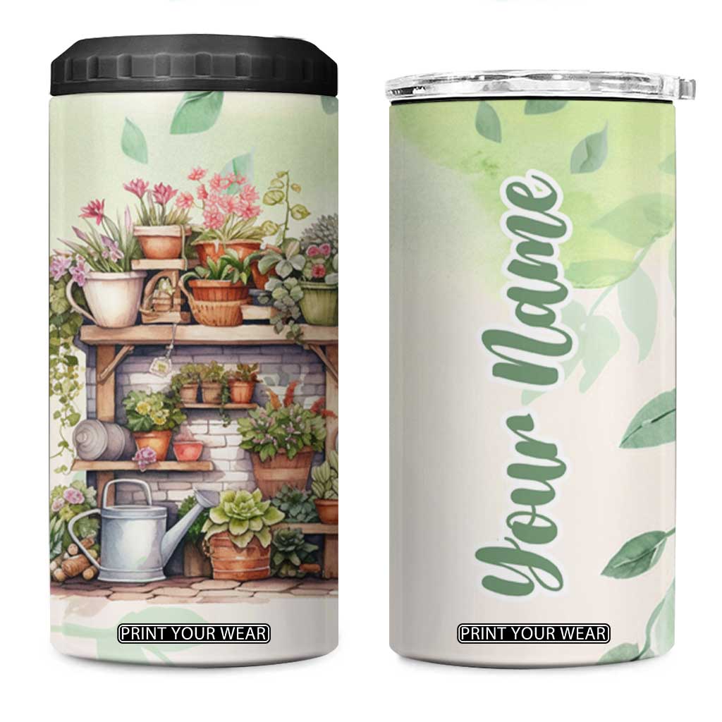 Personalized Cozy Gardening Corner 4 in 1 Can Cooler Tumbler with Plant Theme TS04 One Size: 16 oz Multicolor Print Your Wear