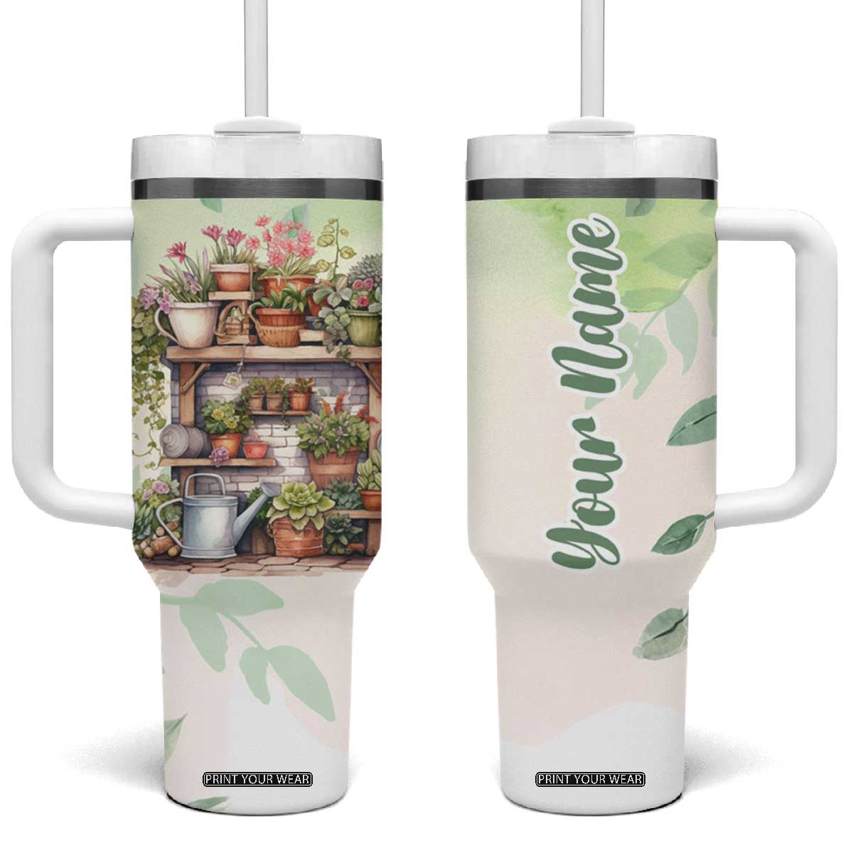 Personalized Cozy Gardening Corner Tumbler With Handle with Plant Theme TS04 One Size: 40 oz Multicolor Print Your Wear