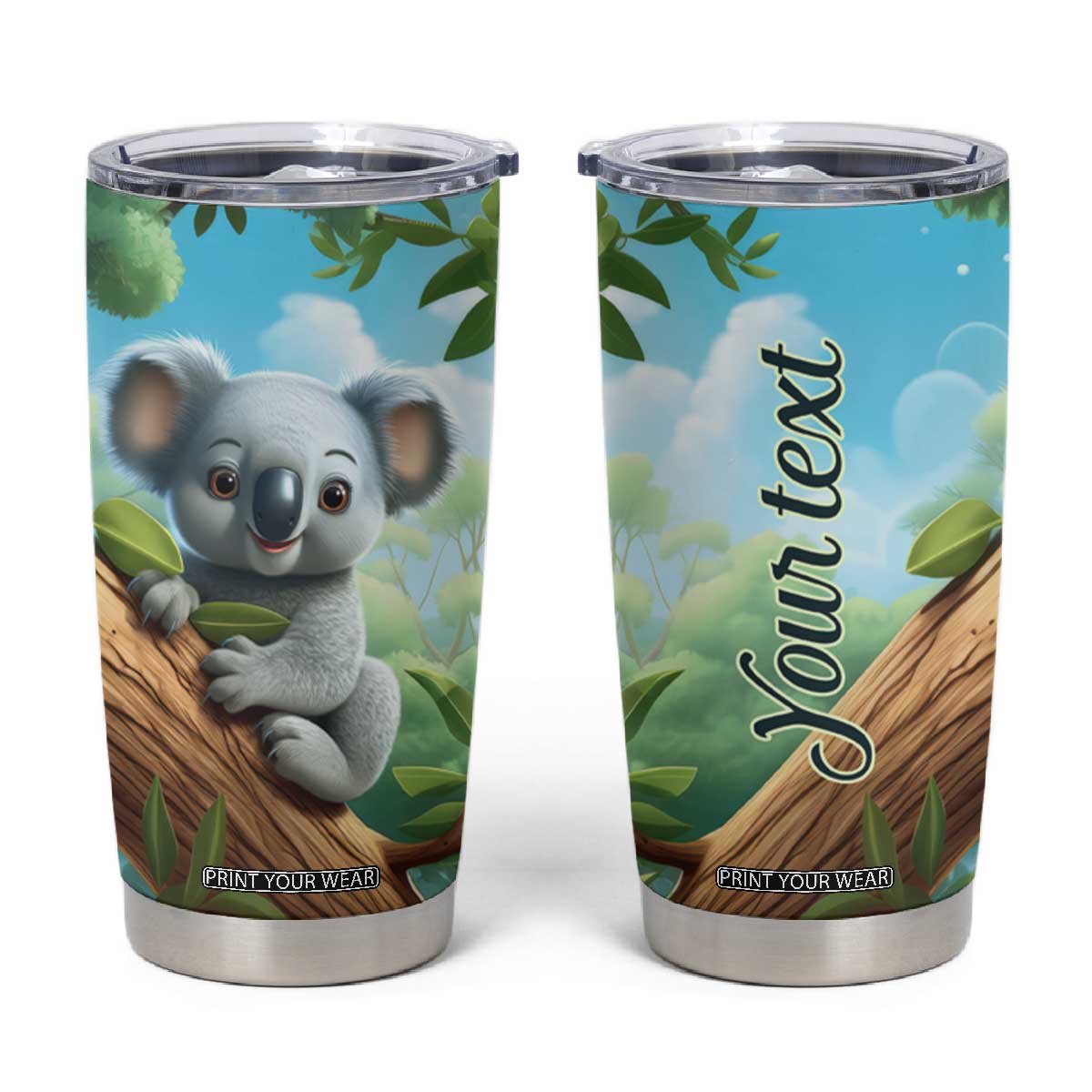 Personalized Cute Koala Tumbler Cup with Playful Animal Illustration TS04 Multicolor Print Your Wear