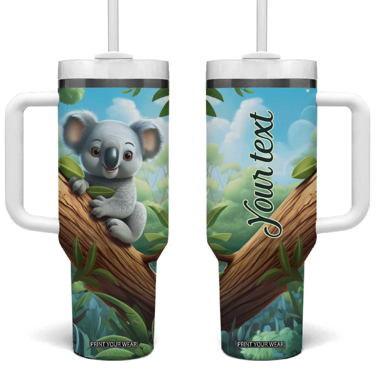 Personalized Cute Koala Tumbler With Handle with Playful Animal Illustration TS04 One Size: 40 oz Multicolor Print Your Wear
