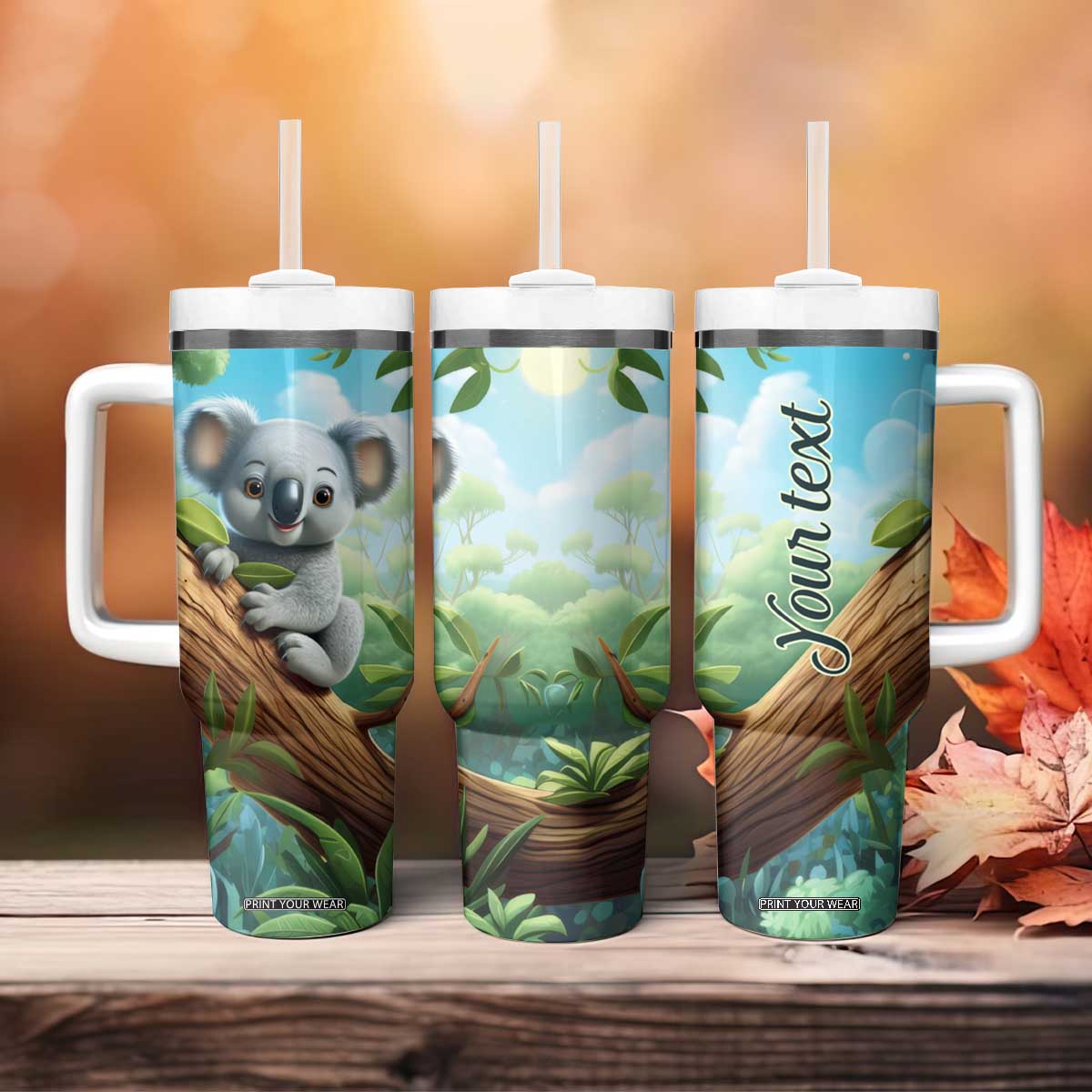 Personalized Cute Koala Tumbler With Handle with Playful Animal Illustration TS04 Print Your Wear