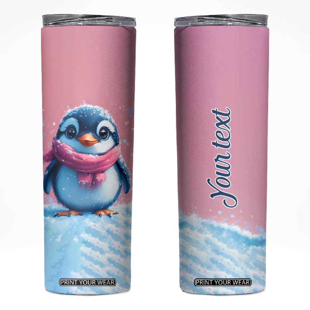 Personalized Cute Penguin Skinny Tumbler in Snowy Winter Scene TS04 Multicolor Print Your Wear