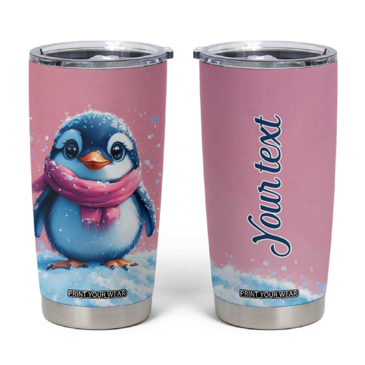 Personalized Cute Penguin Tumbler Cup in Snowy Winter Scene TS04 Multicolor Print Your Wear