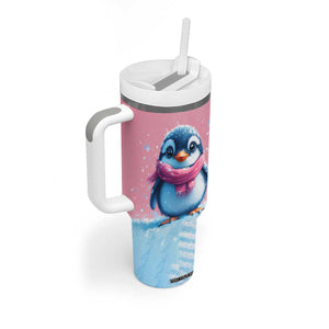 Personalized Cute Penguin Tumbler With Handle in Snowy Winter Scene TS04 Print Your Wear