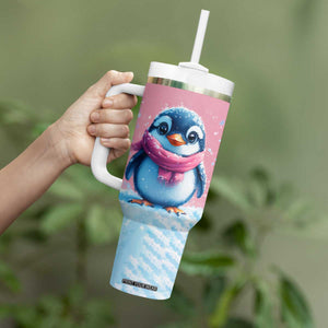 Personalized Cute Penguin Tumbler With Handle in Snowy Winter Scene TS04 Print Your Wear