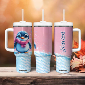 Personalized Cute Penguin Tumbler With Handle in Snowy Winter Scene TS04 Print Your Wear