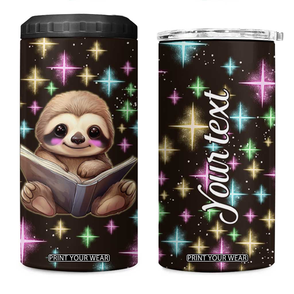 Personalized Cute Sloth 4 in 1 Can Cooler Tumbler Reading Books Illustration TS04 One Size: 16 oz Multicolor Print Your Wear