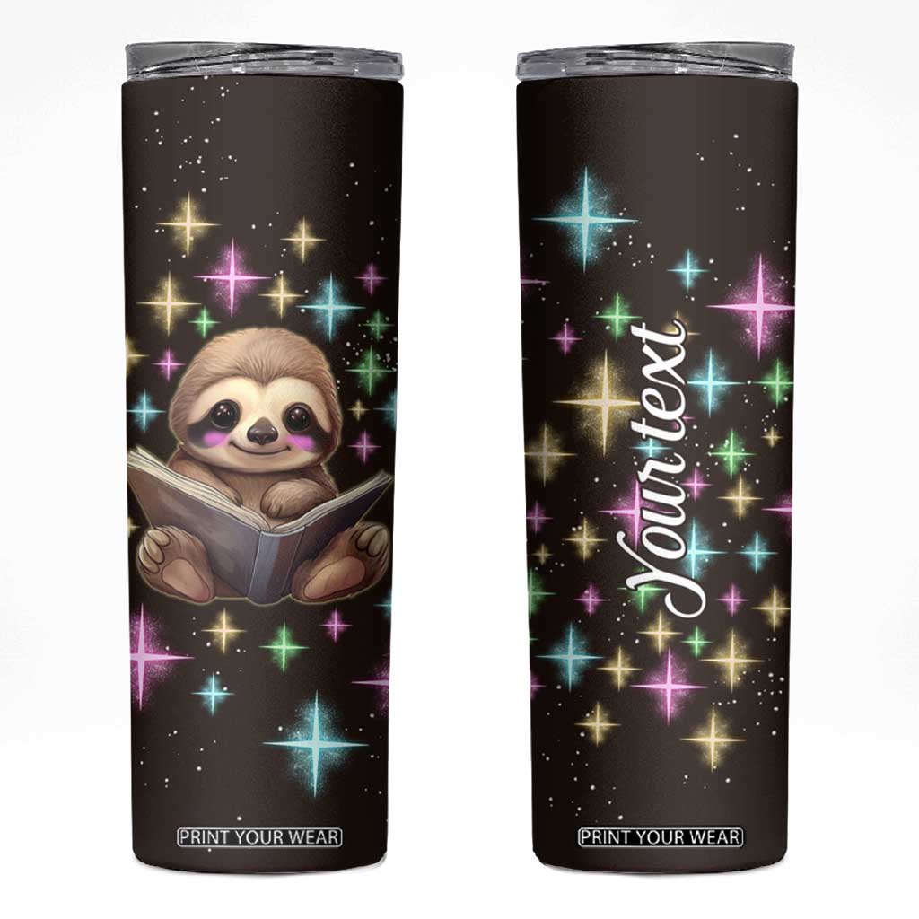 Personalized Cute Sloth Skinny Tumbler Reading Books Illustration TS04 Multicolor Print Your Wear