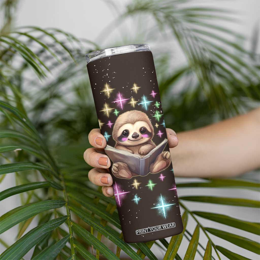 Personalized Cute Sloth Skinny Tumbler Reading Books Illustration TS04 Print Your Wear