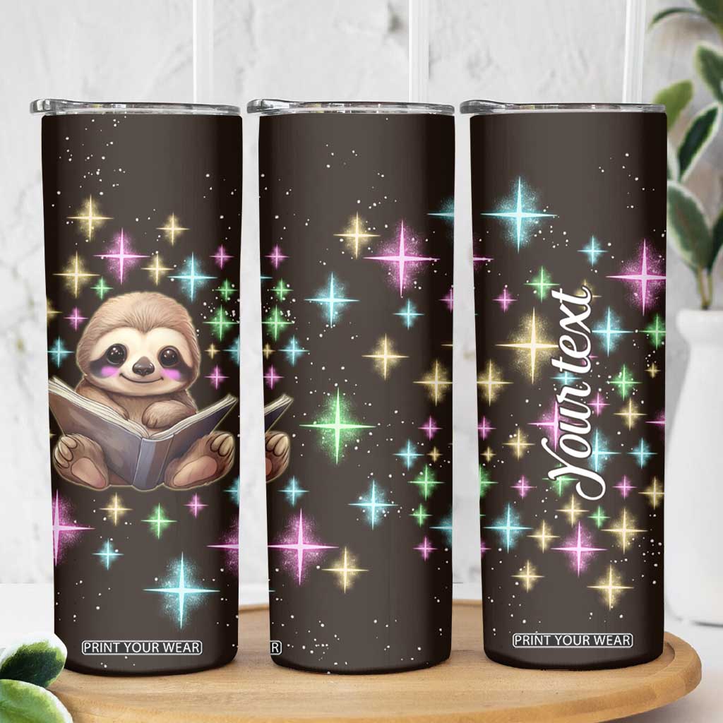 Personalized Cute Sloth Skinny Tumbler Reading Books Illustration TS04 Print Your Wear