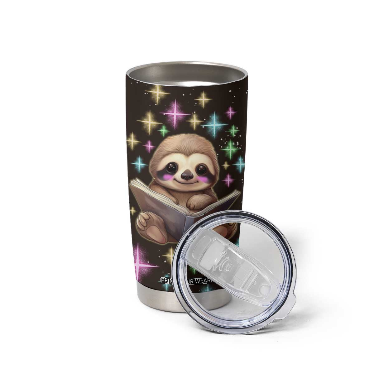 Personalized Cute Sloth Tumbler Cup Reading Books Illustration TS04 Print Your Wear