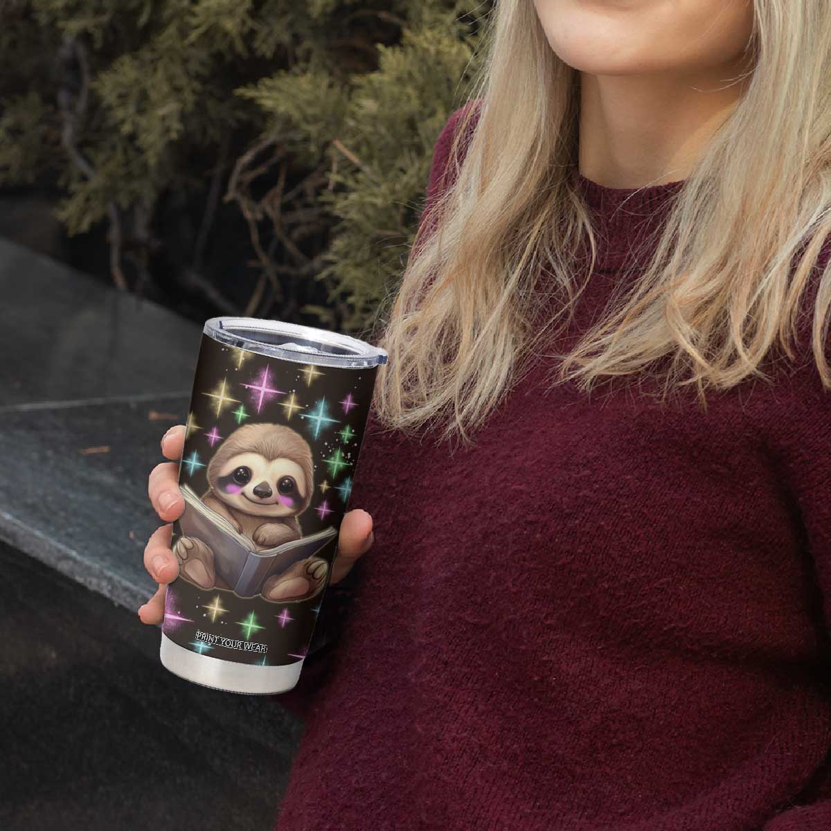 Personalized Cute Sloth Tumbler Cup Reading Books Illustration TS04 Print Your Wear