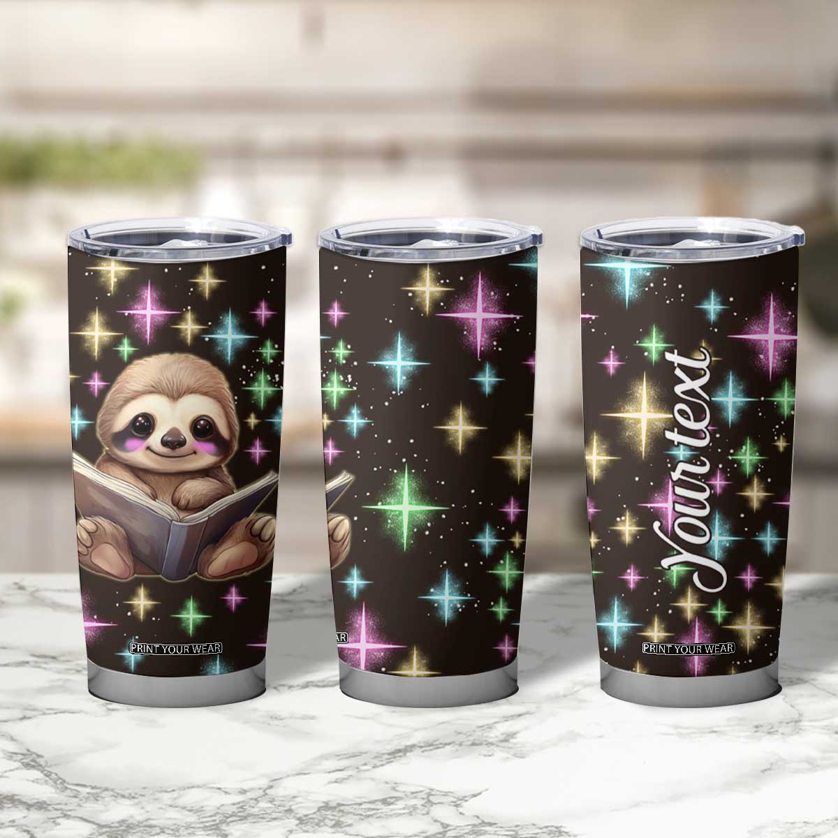Personalized Cute Sloth Tumbler Cup Reading Books Illustration TS04 Print Your Wear