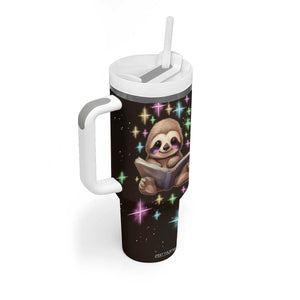 Personalized Cute Sloth Tumbler With Handle Reading Books Illustration TS04 Print Your Wear