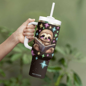 Personalized Cute Sloth Tumbler With Handle Reading Books Illustration TS04 Print Your Wear