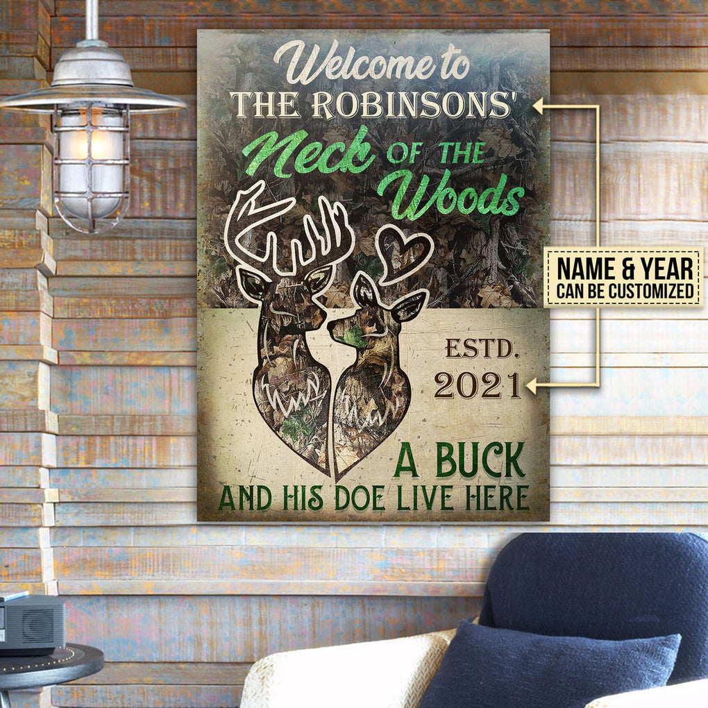 Personalized Metal Sign Deer Couple Camo Live Here Classic CTM L 18x24 inch Custom - Printyourwear