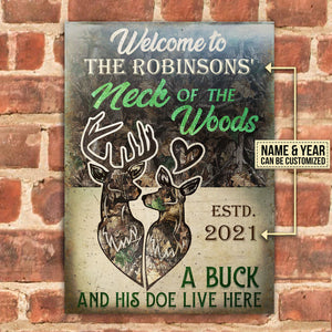 Personalized Metal Sign Deer Couple Camo Live Here Classic CTM Custom - Printyourwear