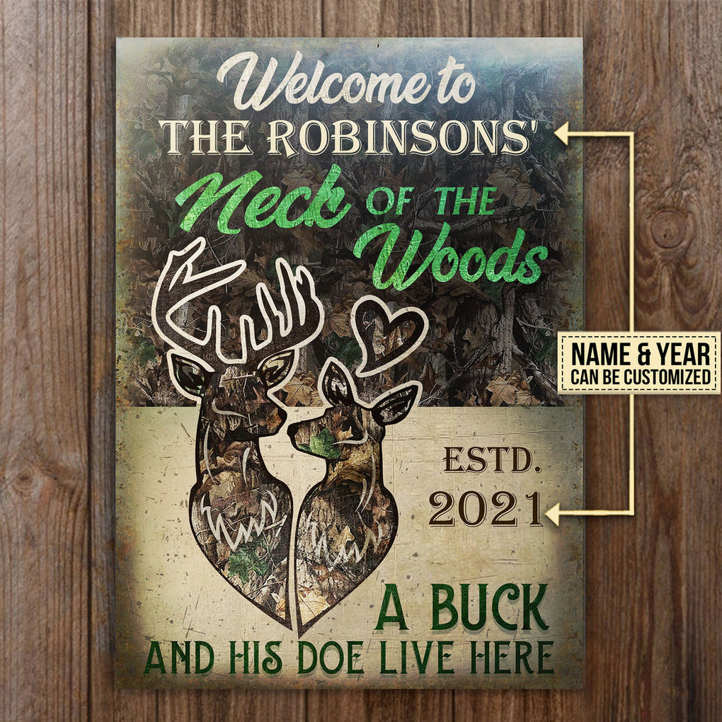 Personalized Metal Sign Deer Couple Camo Live Here Classic CTM Custom - Printyourwear