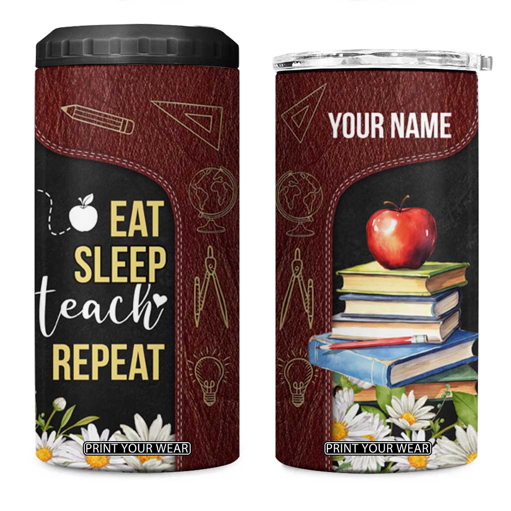 Personalized Eat Sleep Teach 4 in 1 Can Cooler Tumbler Repeat Teacher Quote Design TS04 One Size: 16 oz Multicolor Print Your Wear