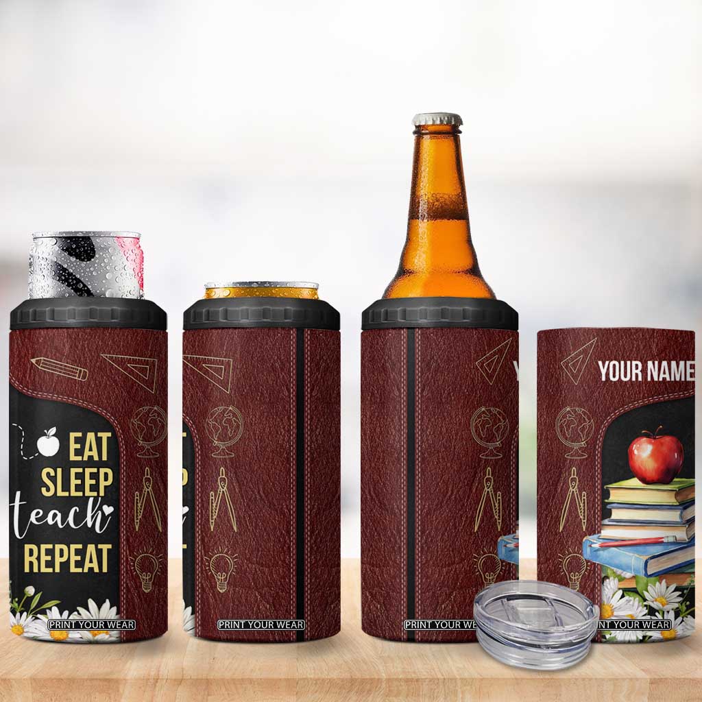 Personalized Eat Sleep Teach 4 in 1 Can Cooler Tumbler Repeat Teacher Quote Design TS04 Print Your Wear