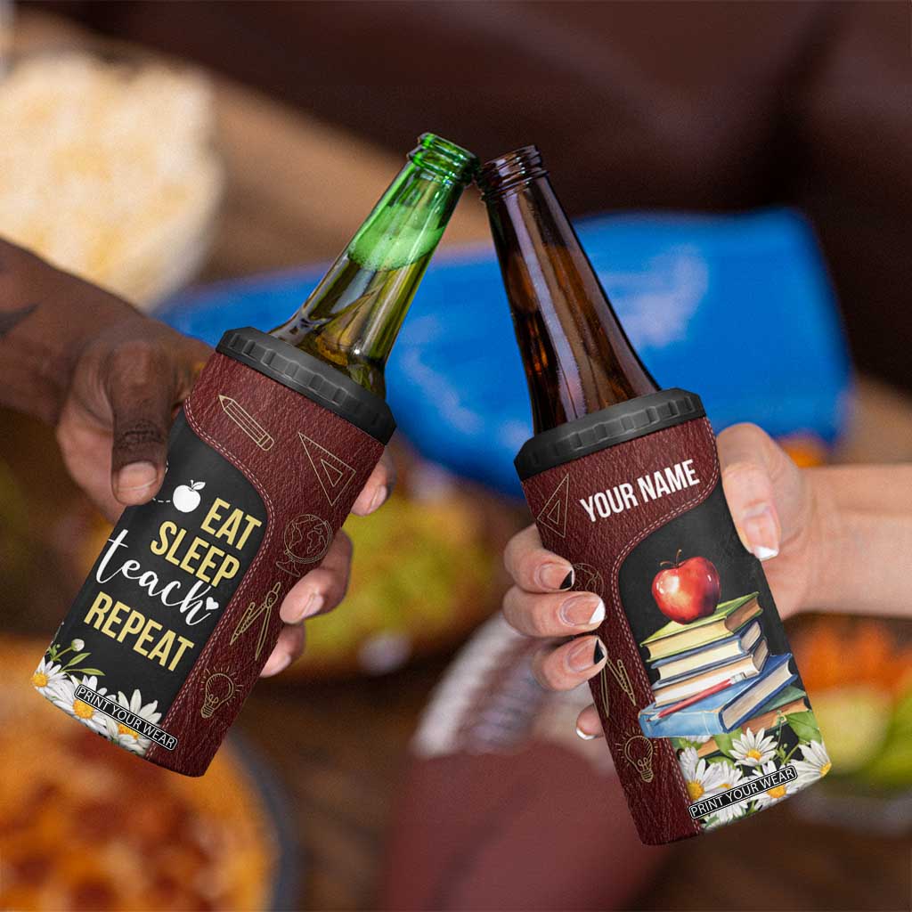 Personalized Eat Sleep Teach 4 in 1 Can Cooler Tumbler Repeat Teacher Quote Design TS04 Print Your Wear