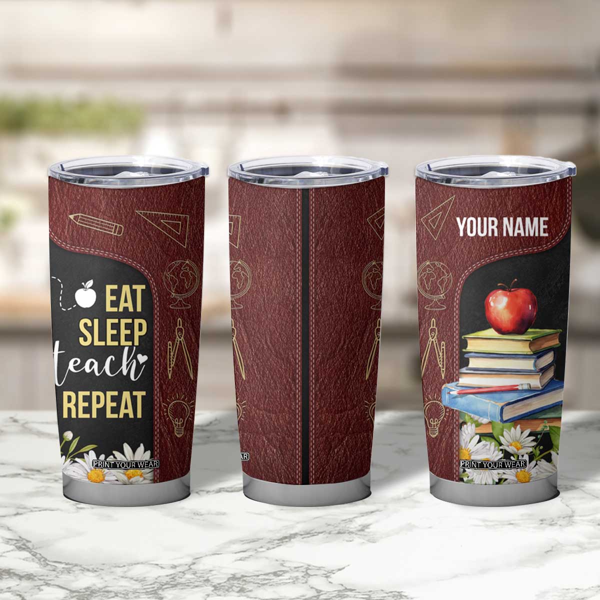 Personalized Eat Sleep Teach Tumbler Cup Repeat Teacher Quote Design TS04 Print Your Wear