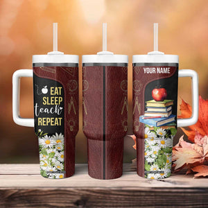 Personalized Eat Sleep Teach Tumbler With Handle Repeat Teacher Quote Design TS04 Print Your Wear