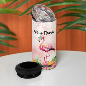 Personalized Flamingo 4 in 1 Can Cooler Tumbler with Zero Flocks Given Bold Theme TS04 Print Your Wear