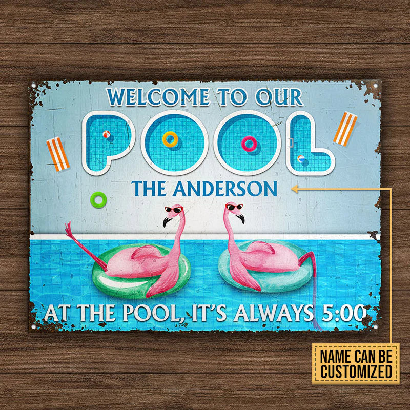 Personalized Metal Sign Flamingo Swimming Pool CTM One Size 24x18 inch (60.96x45.72 cm) Custom - Printyourwear
