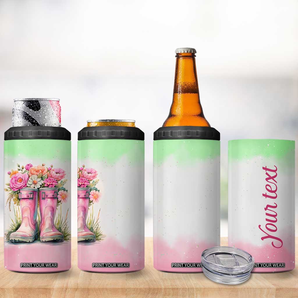 Personalized Floral Gardening Boots 4 in 1 Can Cooler Tumbler with Rustic Style TS04 Print Your Wear