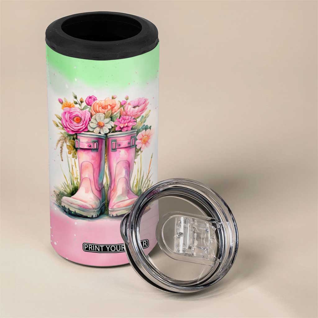 Personalized Floral Gardening Boots 4 in 1 Can Cooler Tumbler with Rustic Style TS04 Print Your Wear