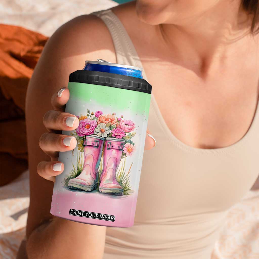 Personalized Floral Gardening Boots 4 in 1 Can Cooler Tumbler with Rustic Style TS04 Print Your Wear