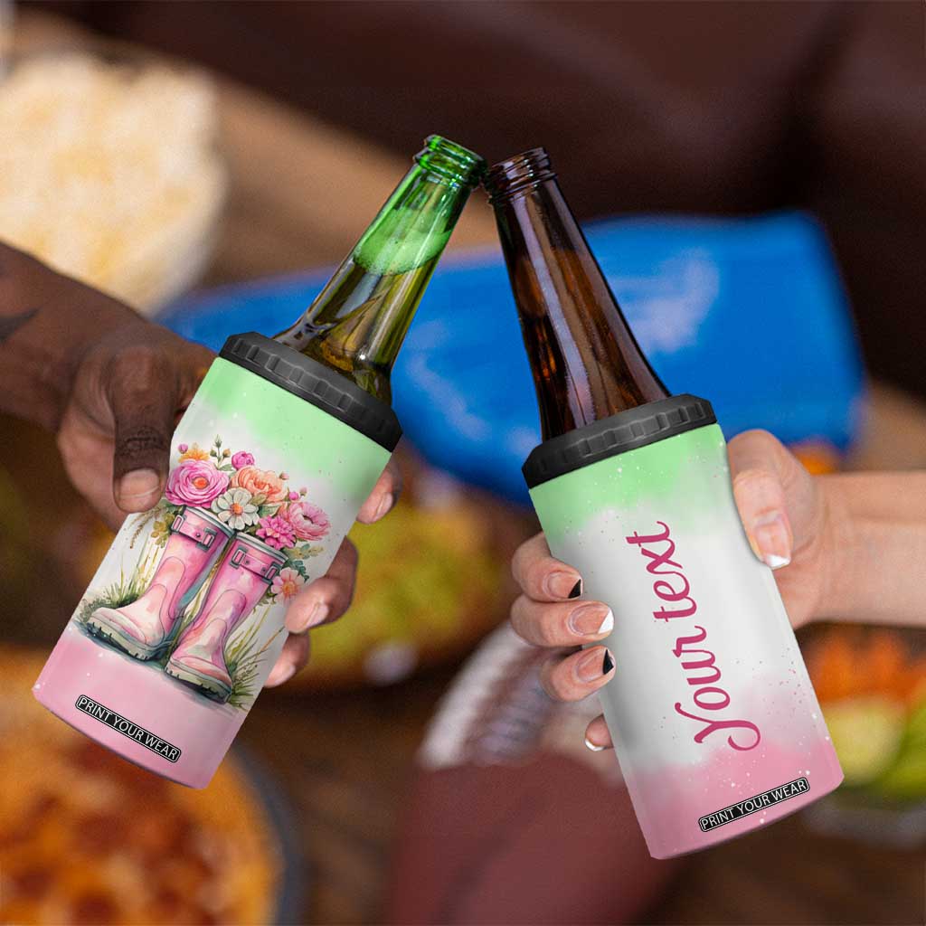 Personalized Floral Gardening Boots 4 in 1 Can Cooler Tumbler with Rustic Style TS04 Print Your Wear