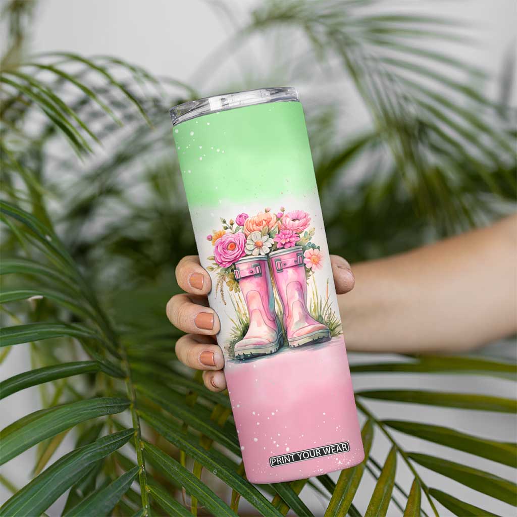 Personalized Floral Gardening Boots Skinny Tumbler with Rustic Style TS04 Print Your Wear