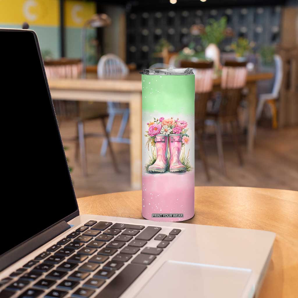 Personalized Floral Gardening Boots Skinny Tumbler with Rustic Style TS04 Print Your Wear