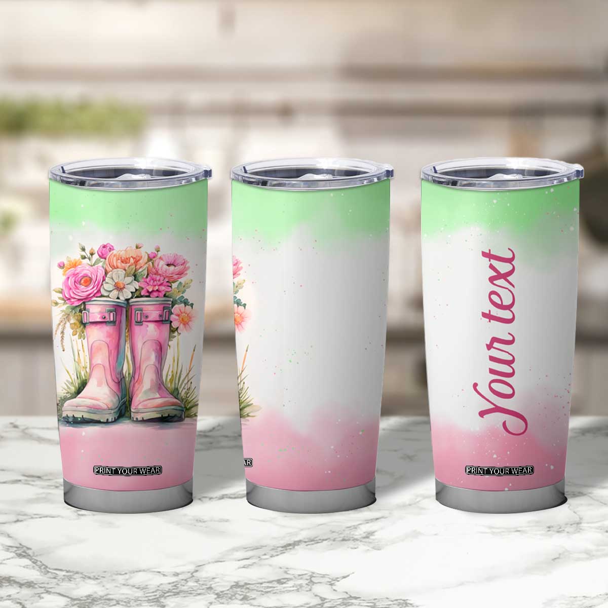 Personalized Floral Gardening Boots Tumbler Cup with Rustic Style TS04 Print Your Wear