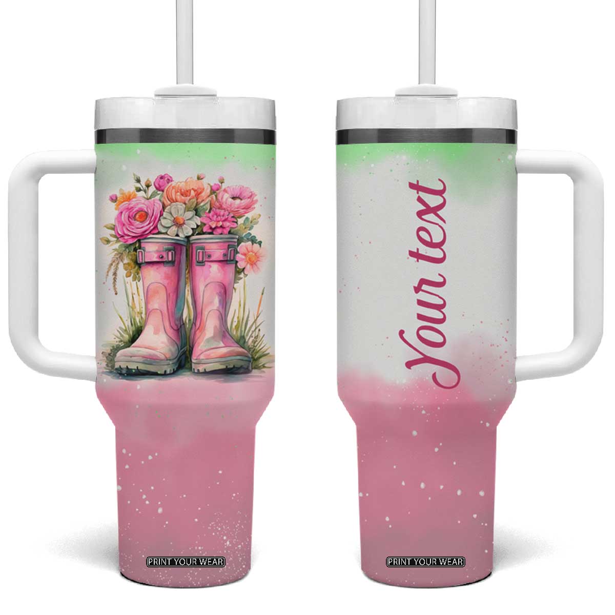 Personalized Floral Gardening Boots Tumbler With Handle with Rustic Style TS04 One Size: 40 oz Multicolor Print Your Wear