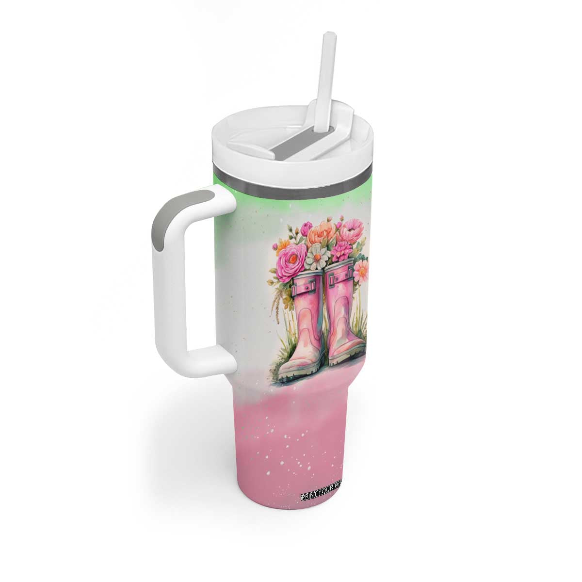 Personalized Floral Gardening Boots Tumbler With Handle with Rustic Style TS04 Print Your Wear
