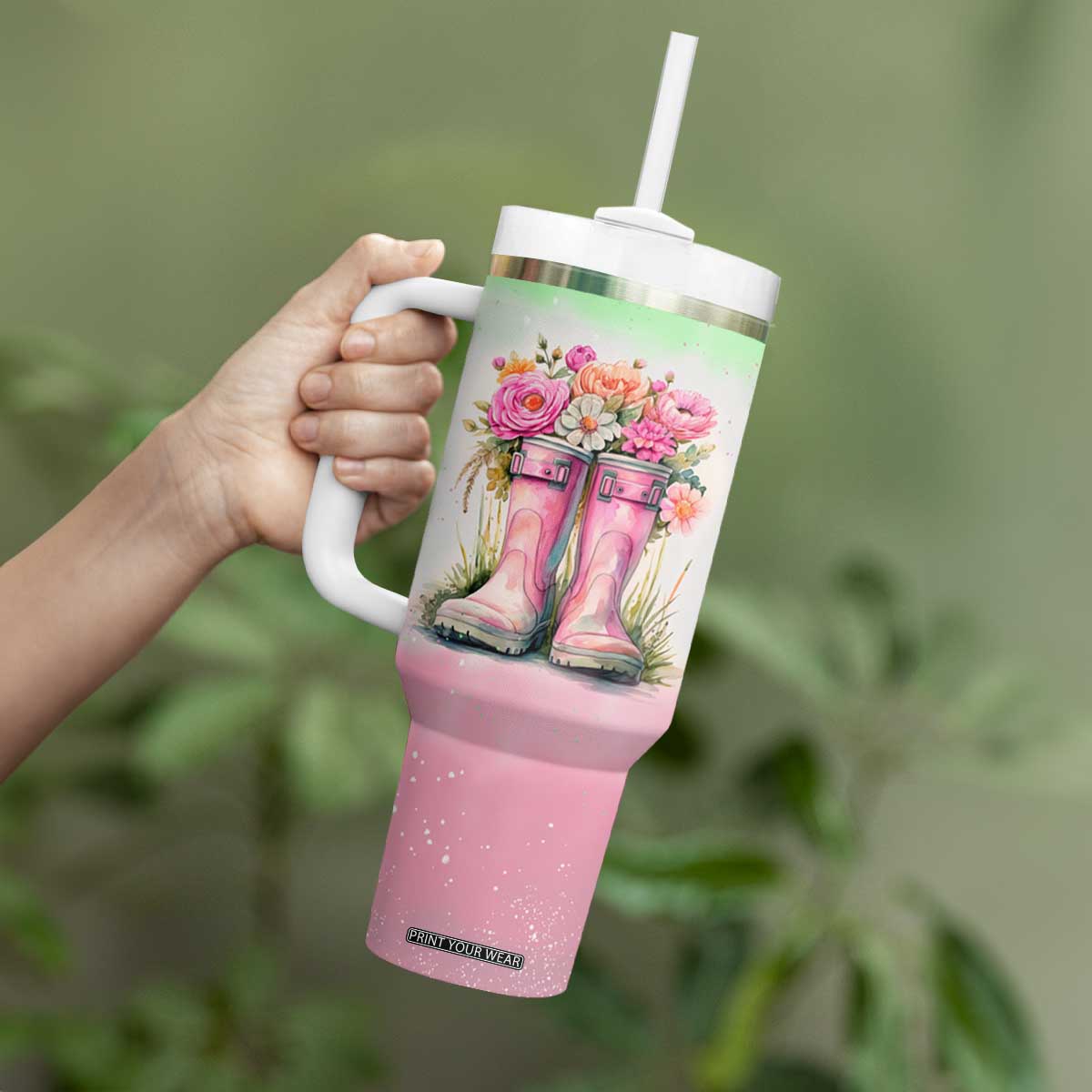 Personalized Floral Gardening Boots Tumbler With Handle with Rustic Style TS04 Print Your Wear