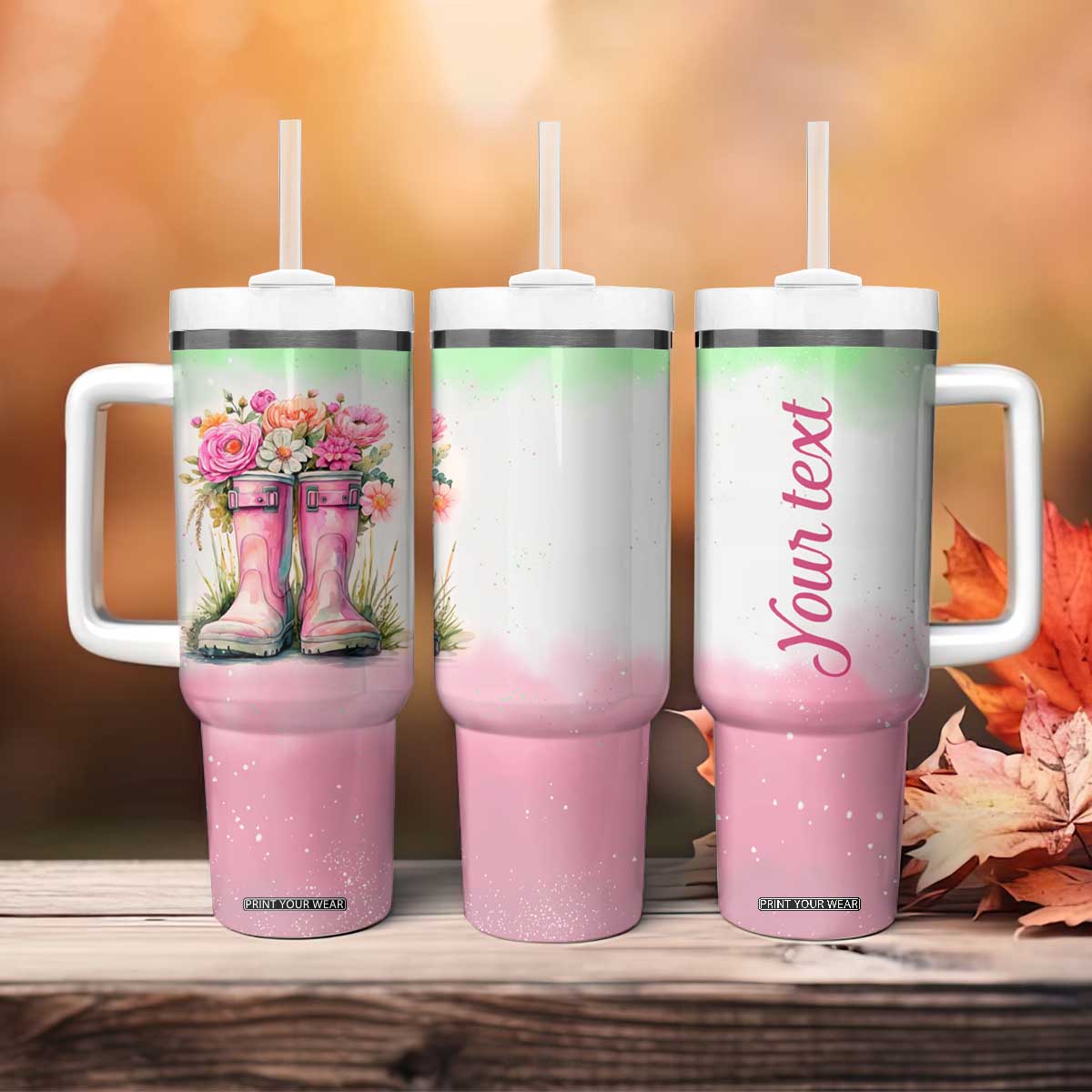 Personalized Floral Gardening Boots Tumbler With Handle with Rustic Style TS04 Print Your Wear
