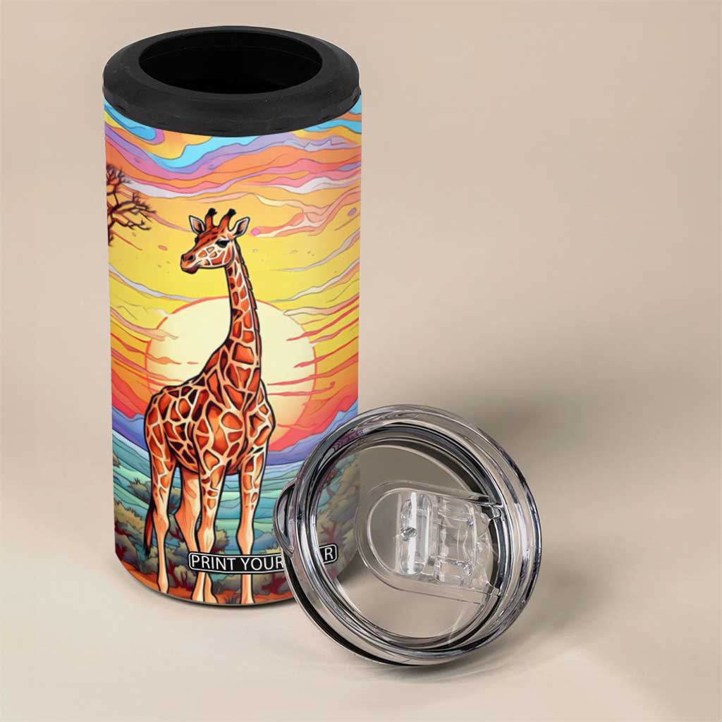 Personalized Giraffe 4 in 1 Can Cooler Tumbler with Colorful Sunset Background TS04 Print Your Wear