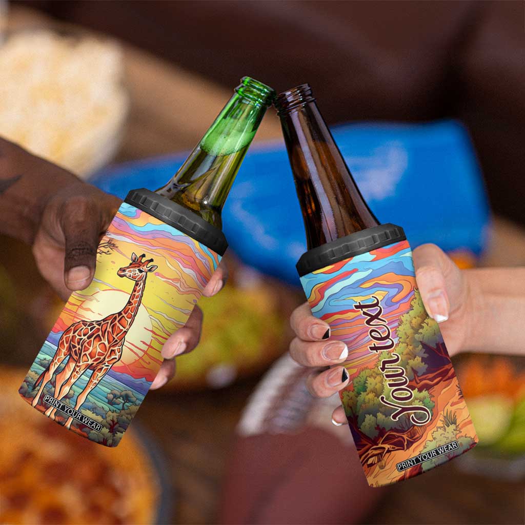 Personalized Giraffe 4 in 1 Can Cooler Tumbler with Colorful Sunset Background TS04 Print Your Wear