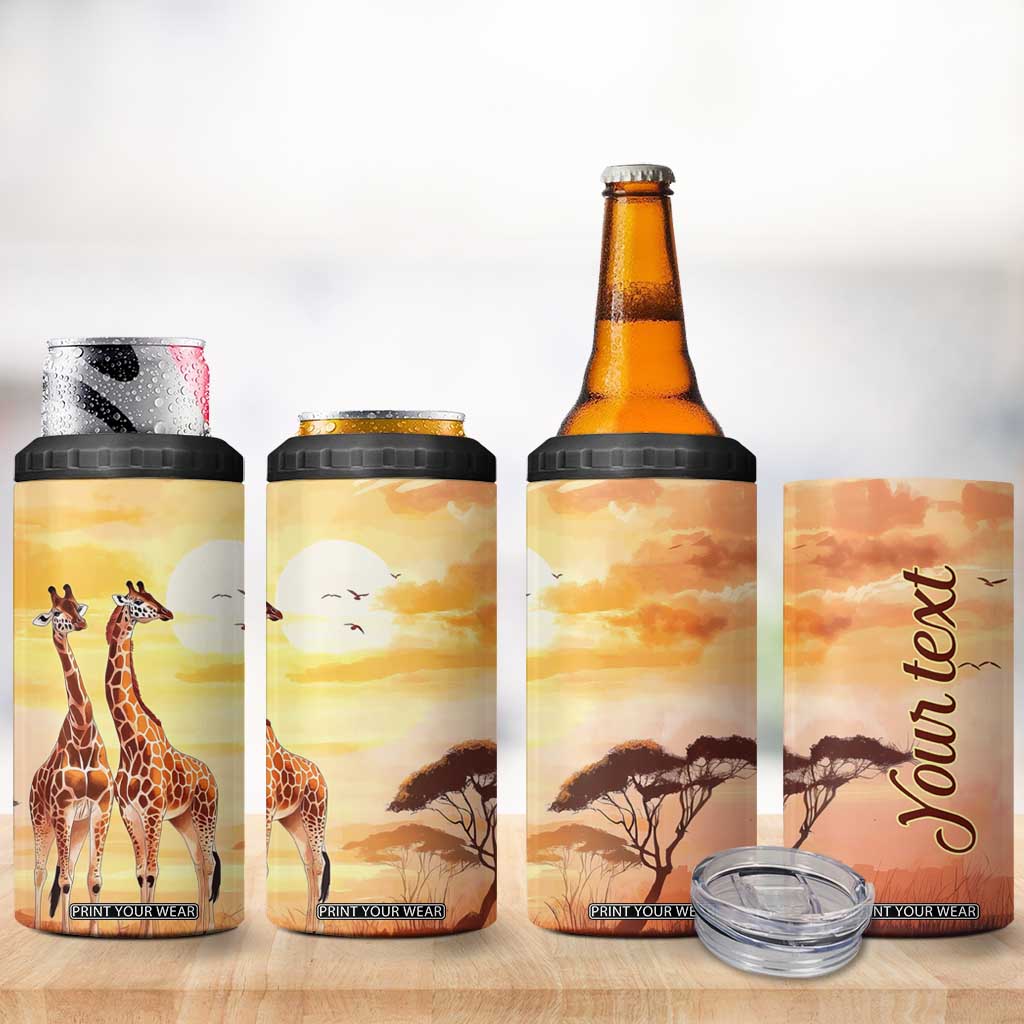 Personalized Giraffe 4 in 1 Can Cooler Tumbler with Sunset in Savanna Landscape TS04 Print Your Wear