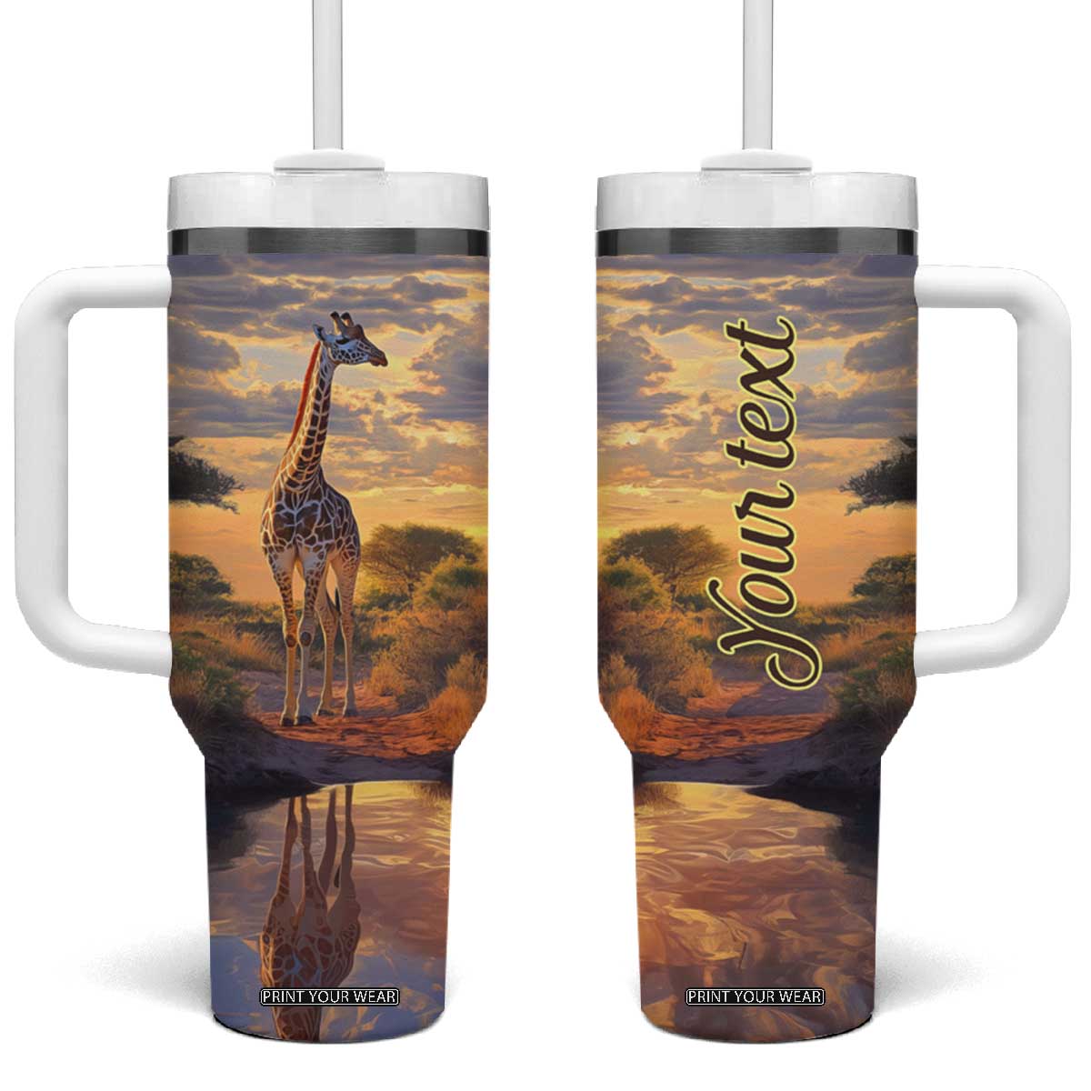 Personalized Giraffe Lover Tumbler With Handle with Wildlife Theme Design TS04 One Size: 40 oz Multicolor Print Your Wear
