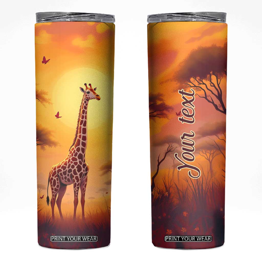 Personalized Giraffe Skinny Tumbler in the Savanna with Nature Scene TS04 Multicolor Print Your Wear